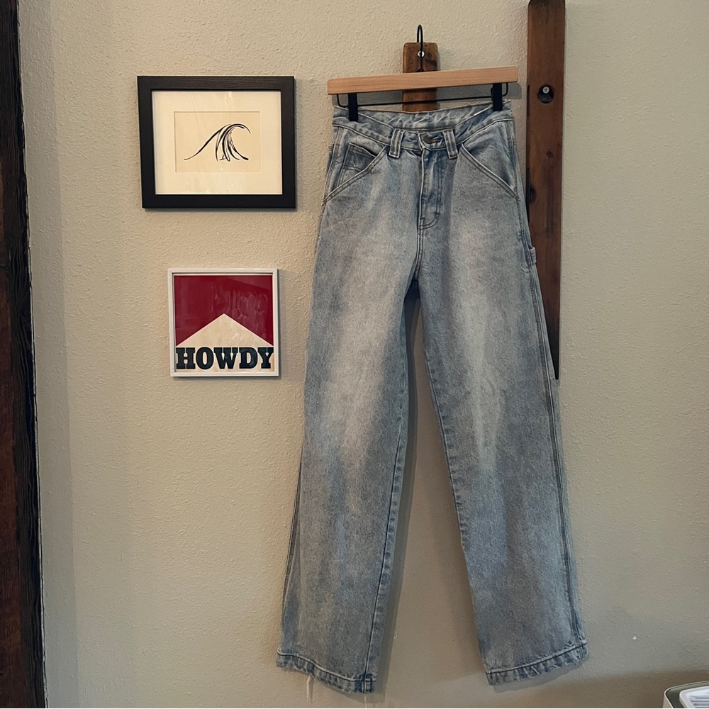 John Galt Medium Denim Wash Carpenter Jeans ONE SIZE Straight Leg SO CUTE